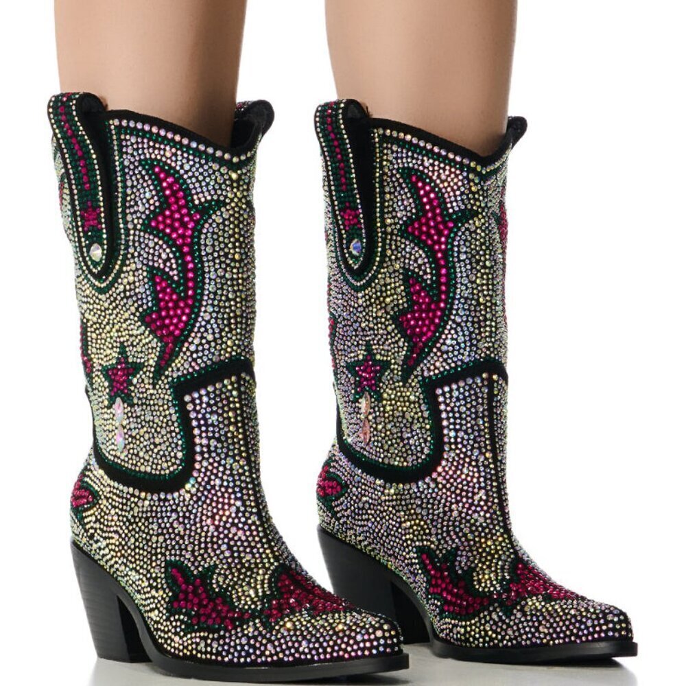 AZALEA WANG " TWO STEP ROYALTY " MULTI RHINESTONE WESTERN BOOTIE ( BRAND NEW !!!